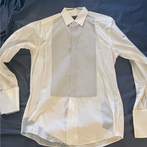 Hickey Freeman White and Gray Dress Shirt